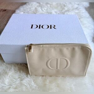 Dior Beige Canvas Cosmetic Case in couture Dior box. Sealed zipper pull. GWP.